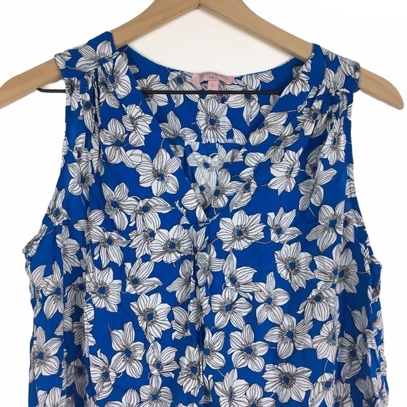SAINT TROPEZ WEST Sleeveless Top Blouse Shell Floral Split V Neck Size Large - Picture 2 of 7